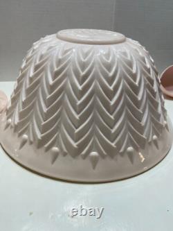 Jeannette Feather Shell Pink Milk Glass Punch Bowl Set 12 cups Vtg 1950's