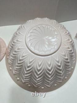 Jeannette Feather Shell Pink Milk Glass Punch Bowl Set 12 cups Vtg 1950's