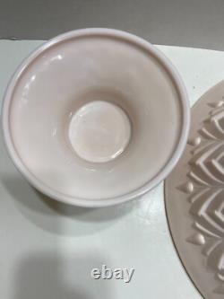 Jeannette Feather Shell Pink Milk Glass Punch Bowl Set 12 cups Vtg 1950's