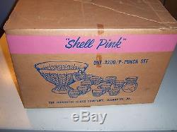 Jeannette Shell Pink Glass Punch Bowl & Cups
