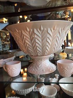 Jeannette Shell Pink Milk Glass Punch Bowl, Base and 16 Cups-Free Shipping