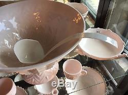 Jeannette Shell Pink Milk Glass Punch Bowl, Base and 16 Cups-Free Shipping