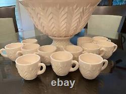 Jeannette Shell Pink Punch Set 12 Cups Pedestal Bowl