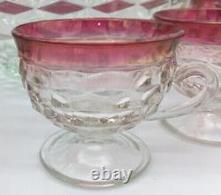 Kings Crown Ruby Red Flash Cubist Punch Bowl 12 Footed Cups With ladle