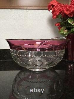 Kings Crown Thumbprint Punch Bowl, Plate, Laddle, And 12 Cups