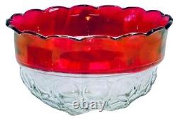 Kings Crown ruby red thumbprint glass Punch Bowl Set