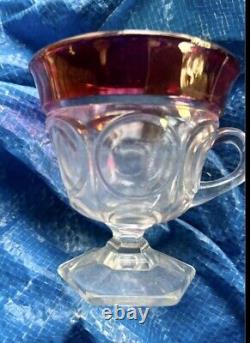 Kings Crown ruby red thumbprint glass Punch Bowl Set