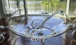 Krosno Poland MCM Hand Blown Glass Punch Bowl With Ladle And 12 Cups