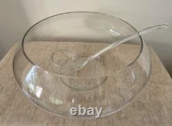 Krosno Poland MCM Hand Blown Glass Punch Bowl With Ladle And 12 Cups