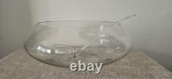 Krosno Poland MCM Hand Blown Glass Punch Bowl With Ladle And 12 Cups