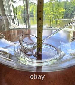 Krosno Poland MCM Hand Blown Glass Punch Bowl With Ladle And 12 Cups