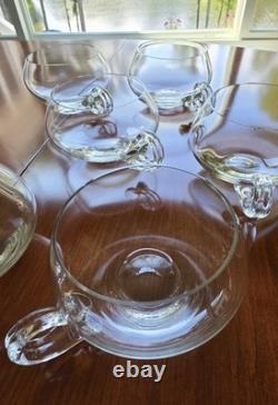 Krosno Poland MCM Hand Blown Glass Punch Bowl With Ladle And 12 Cups