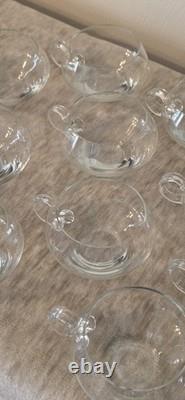 Krosno Poland MCM Hand Blown Glass Punch Bowl With Ladle And 12 Cups