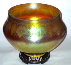 L. C. Tiffany Favrile Glass Intaglio Cut Punchbowl Gilded Age Chicago Mansion