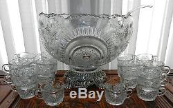 L E SMITH 24 pc HORSESHOE PINWHEEL & STAR SLEWED PUNCH BOWL SILVER STAND 21 CUPS