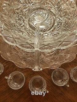 L. E. SMITH GLASS CO. HOLIDAY PUNCH BOWL 15 PC SET Underplate 12 Cups Ladle