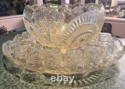 L E SMITH punch bowl & platter base 12 cups PINWEELS & STARS SLEWED HORSESHOES