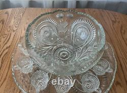 L E SMITH punch bowl & platter base 12 cups PINWEELS & STARS SLEWED HORSESHOES
