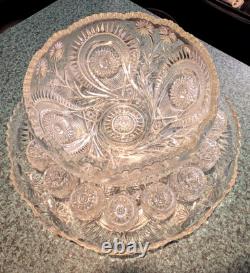 L E SMITH punch bowl & platter base 12 cups PINWEELS & STARS SLEWED HORSESHOES