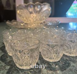 L E SMITH punch bowl & platter base 12 cups PINWEELS & STARS SLEWED HORSESHOES