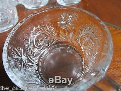 L E SMITH punch bowl with 12 cups PINWEELS & STARS SLEWED HORSESHOES PATTERN