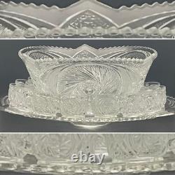 L. E. Smith 17pc Aztec aka Pinwheel & Stars Punch Bowl Set on Under Plate c1950s