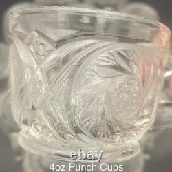 L. E. Smith 17pc Aztec aka Pinwheel & Stars Punch Bowl Set on Under Plate c1950s