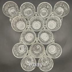 L. E. Smith 17pc Aztec aka Pinwheel & Stars Punch Bowl Set on Under Plate c1950s
