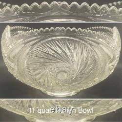 L. E. Smith 17pc Aztec aka Pinwheel & Stars Punch Bowl Set on Under Plate c1950s