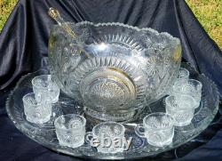 L. E. Smith 1930's Glass Pinwheel & Stars Slewed Punch Bowl / Tray / 12 Cup Set/L