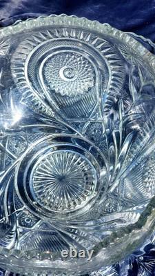 L. E. Smith 1930's Glass Pinwheel & Stars Slewed Punch Bowl / Tray / 12 Cup Set/L