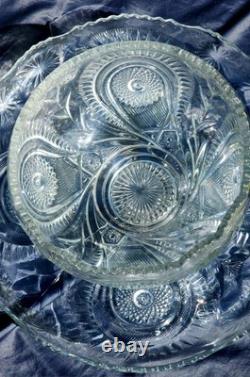 L. E. Smith 1930's Glass Pinwheel & Stars Slewed Punch Bowl / Tray / 12 Cup Set/L