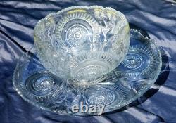 L. E. Smith 1930's Glass Pinwheel & Stars Slewed Punch Bowl / Tray / 12 Cup Set/L