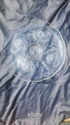 L. E. Smith 1930's Glass Pinwheel & Stars Slewed Punch Bowl / Tray / 12 Cup Set/L