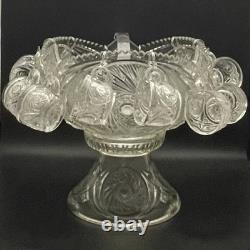 L. E. Smith 27 Piece Aztec aka Pinwheel & Stars Punch Bowl Set withStand c1950s USA