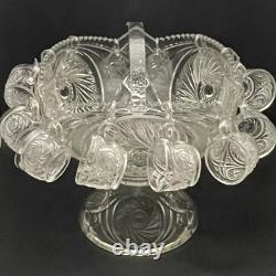 L. E. Smith 27 Piece Aztec aka Pinwheel & Stars Punch Bowl Set withStand c1950s USA