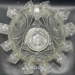 L. E. Smith 27 Piece Aztec aka Pinwheel & Stars Punch Bowl Set withStand c1950s USA