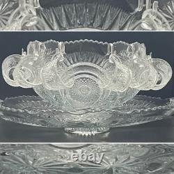 L. E. Smith 27pc Slewed Horseshoe aka Pinwheel & Stars Punch Bowl Set c1930s USA