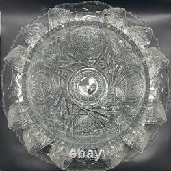 L. E. Smith 27pc Slewed Horseshoe aka Pinwheel & Stars Punch Bowl Set c1930s USA