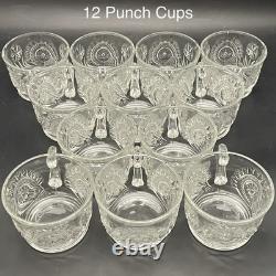 L. E. Smith 27pc Slewed Horseshoe aka Pinwheel & Stars Punch Bowl Set c1930s USA
