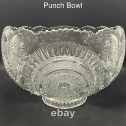 L. E. Smith 27pc Slewed Horseshoe aka Pinwheel & Stars Punch Bowl Set c1930s USA