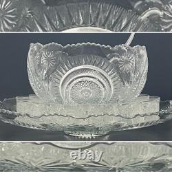 L. E. Smith 27pc Slewed Horseshoe aka Pinwheel & Stars Punch Bowl Set c1930s USA