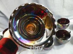 L. E. Smith Amethyst Carnival Glass GRAPE Punch Bowl Set 12 Cups Ladle Bowl Base