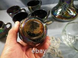 L. E. Smith Amethyst Carnival Glass GRAPE Punch Bowl Set 12 Cups Ladle Bowl Base