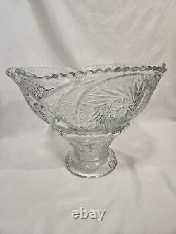 L E Smith Aztec Glass Punch Bowl With Pedestal And 8 Cups, Ladle, Cup Hangers