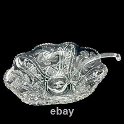 L. E. Smith Buttons and Daisy Punch Bowl 15 Set 12 4.5 oz Cups and Glass Ladle