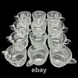 L. E. Smith Buttons and Daisy Punch Bowl 15 Set 12 4.5 oz Cups and Glass Ladle