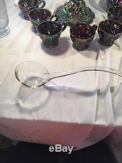 L. E. Smith Carnival Punch Bowl Set With 8 Cups And A Glass Ladle
