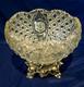 L. E. Smith Clear Cut Glass Crystal Punch Bowl with Brass Base