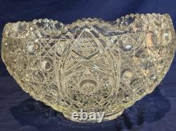 L. E. Smith Clear Cut Glass Crystal Punch Bowl with Brass Base